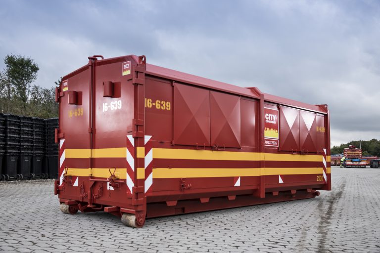 Red shipping container